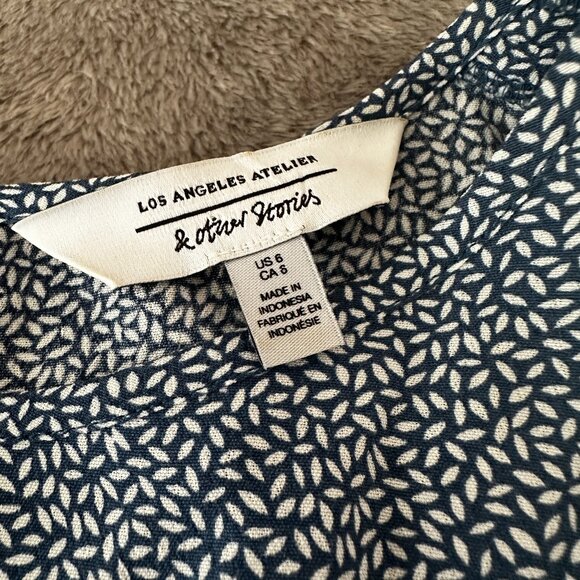 & Other Stories Blue Fit and Flare Mini Dress Women's 6 Short Sleeve - Picture 4 of 9